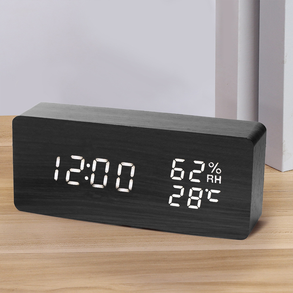 Digitaler LED-Wecker Holz Modern Temperatur