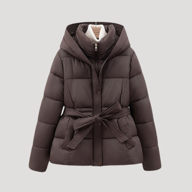 Damen Kurze Pufferjacke | Gurtgepufferte Jacke mit Kapuze