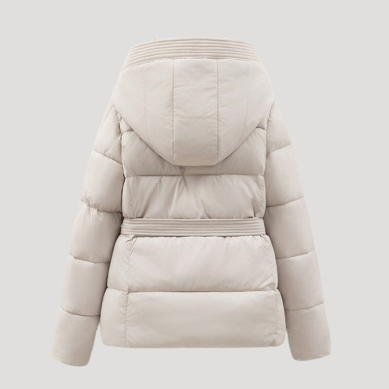 Damen Kurze Pufferjacke | Gurtgepufferte Jacke mit Kapuze