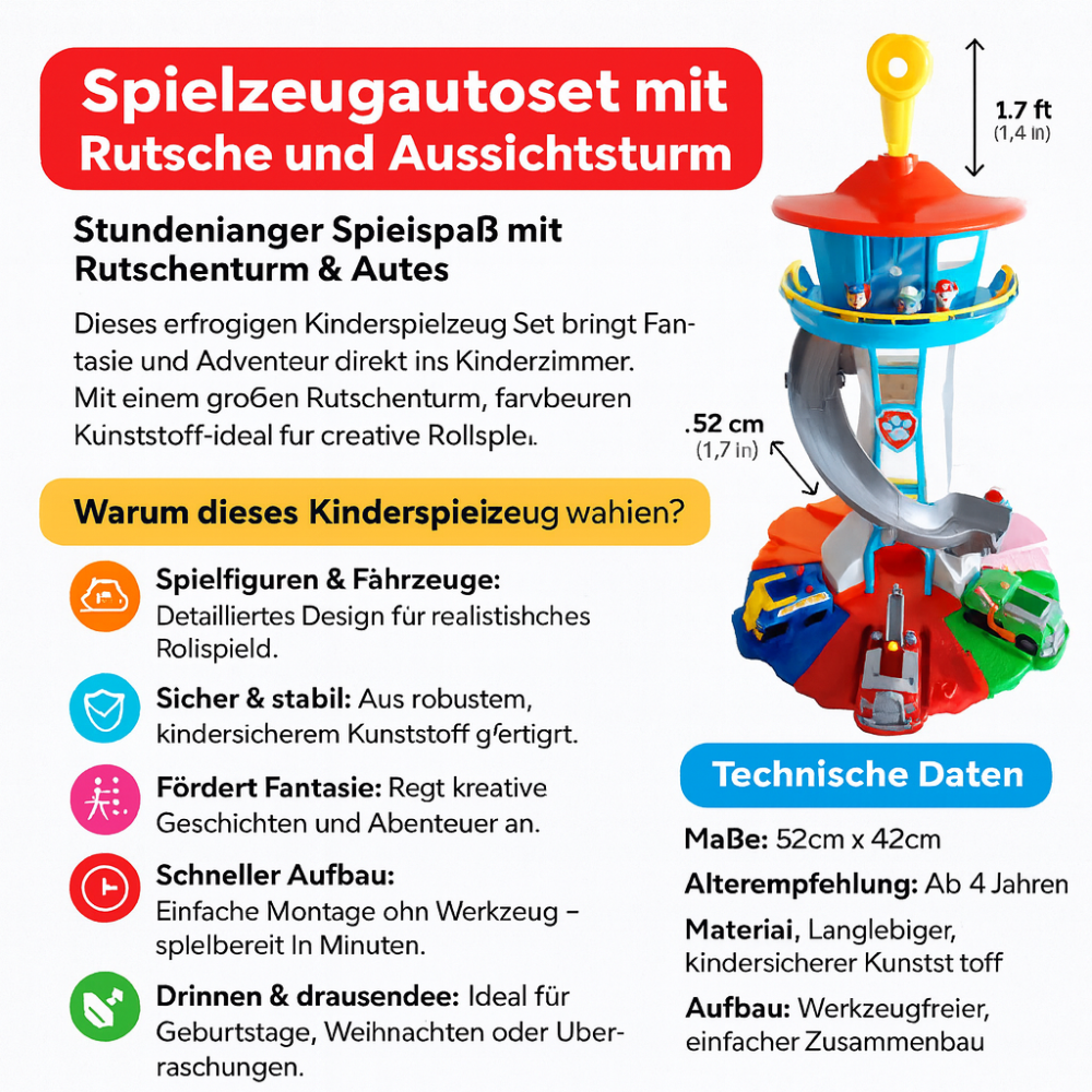 Spielzeugauto-Set mit Rutsche und Aussichtsturm