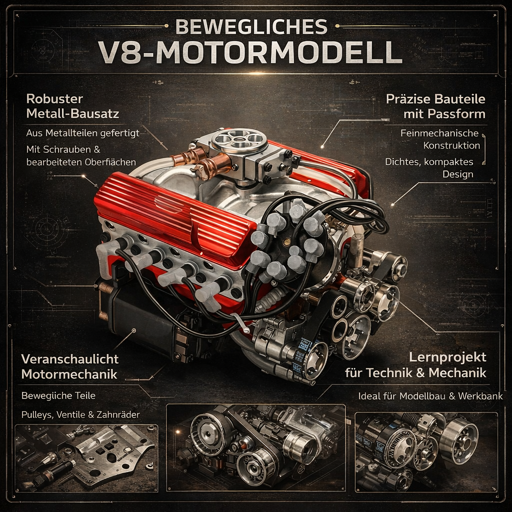 V8 Motor Modell Metall-Kit Funktion Mechanik Technologie