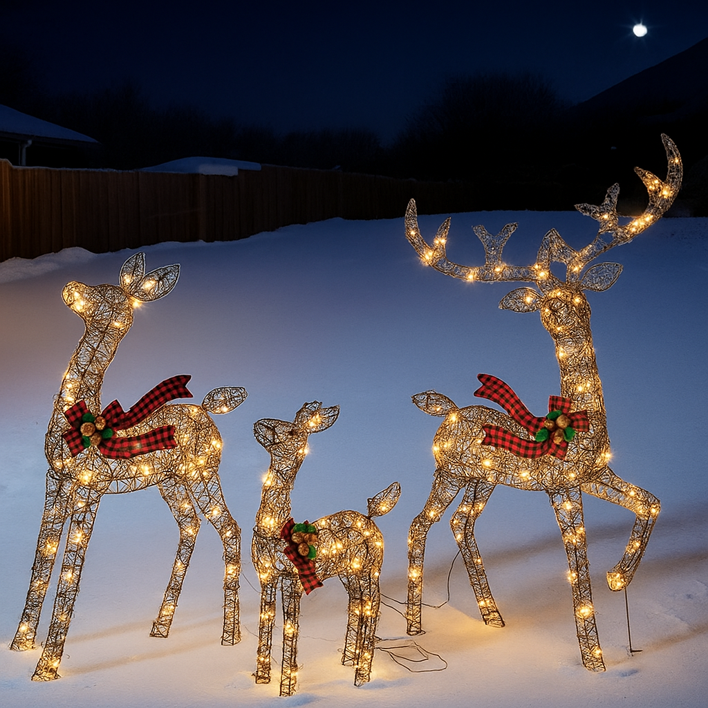 Weihnachtsrentier Familien Dekoration Beleuchtet Außen Rattan Design