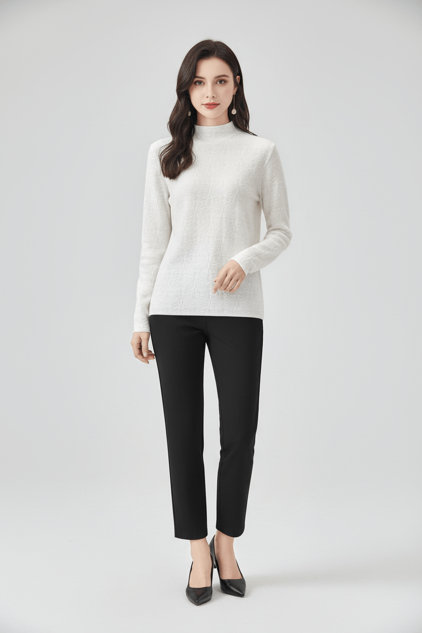 Damen Strukturstrickpullover mit Stehkragen und Slim Fit