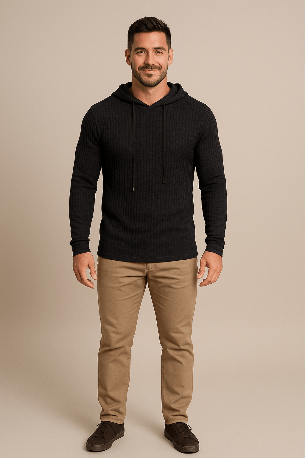 Herren Rippstrick Hoodie – Slim Fit mit Kordelzug