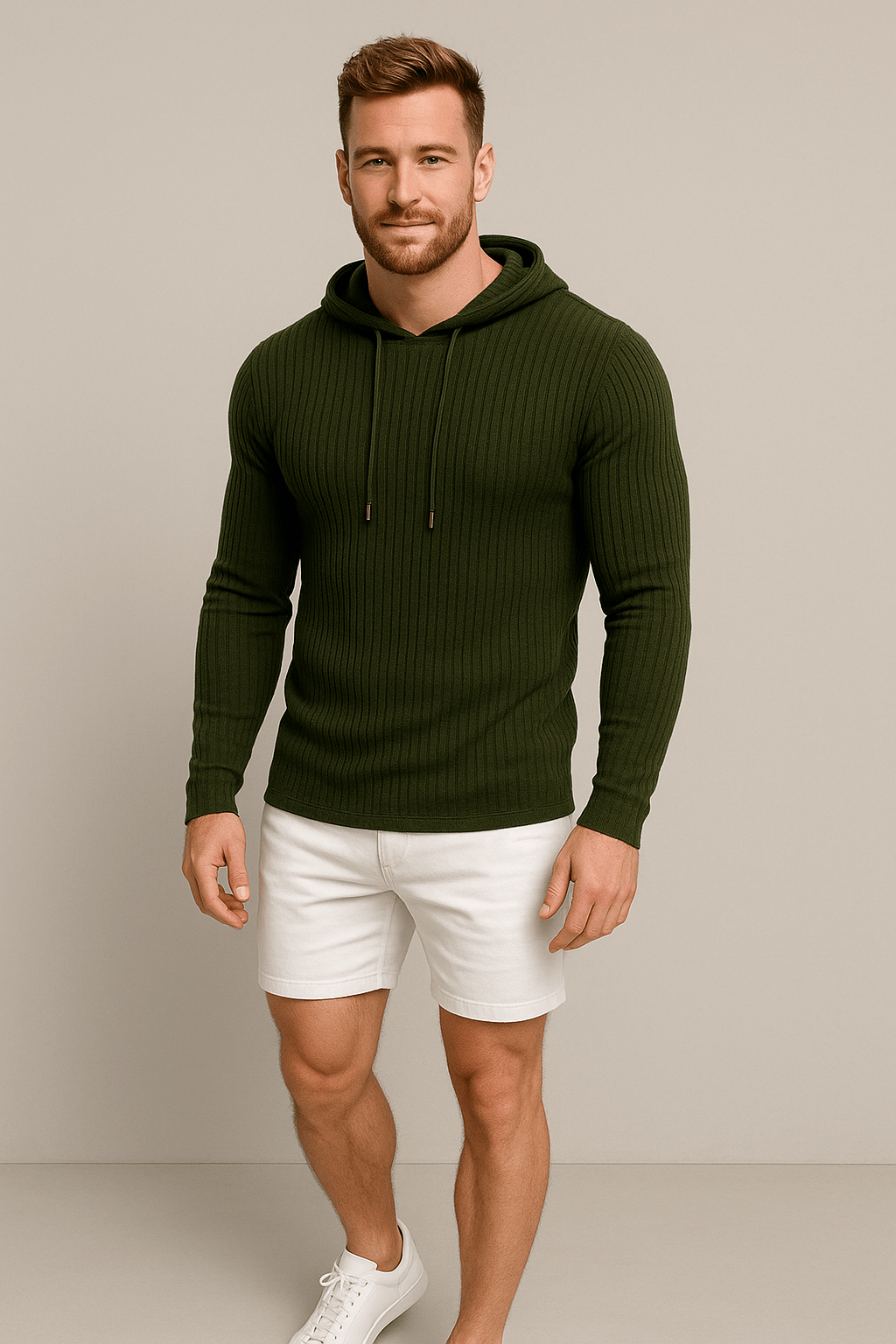 Herren Rippstrick Hoodie – Slim Fit mit Kordelzug