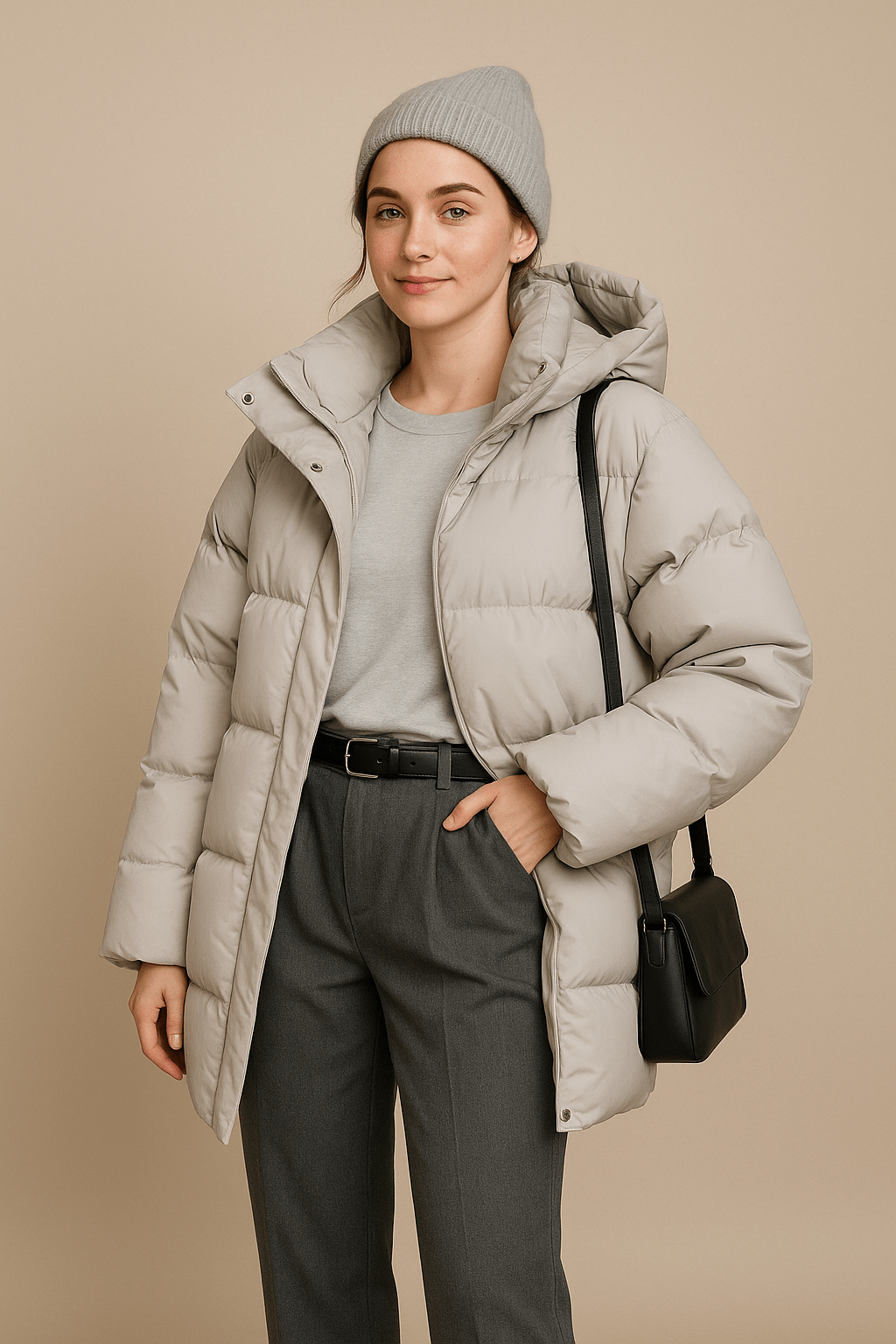Damen Übergroße Stepp-Pufferjacke mit Wasserabweisender Kapuze