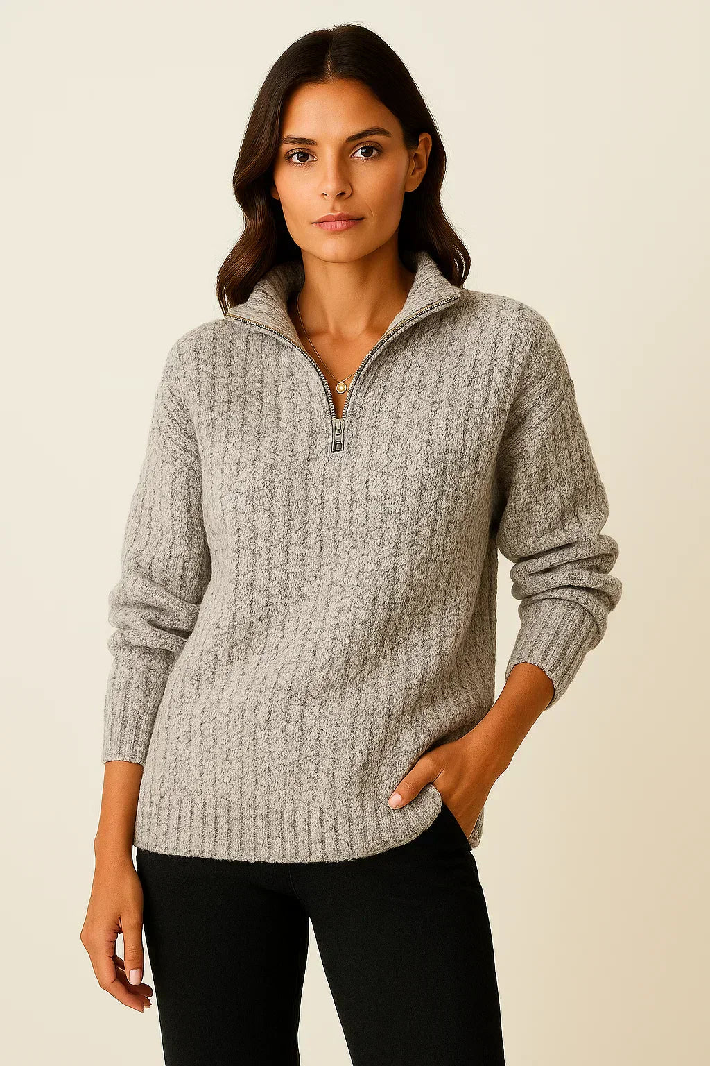 Damen Halbzip Pullover – Lässiger Pullover mit langen Ärmeln