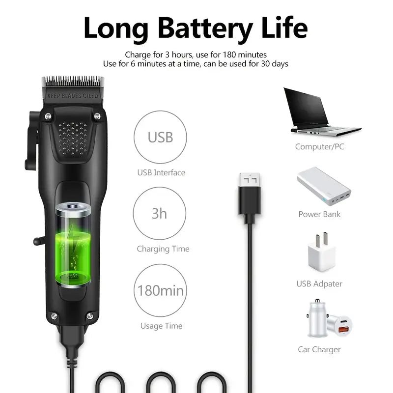 GroomMaster - 3-teiliges professionelles Haar- und Bartpflegeset für Männer, kabellose Trimmer mit LED-Display, USB wiederaufladbar