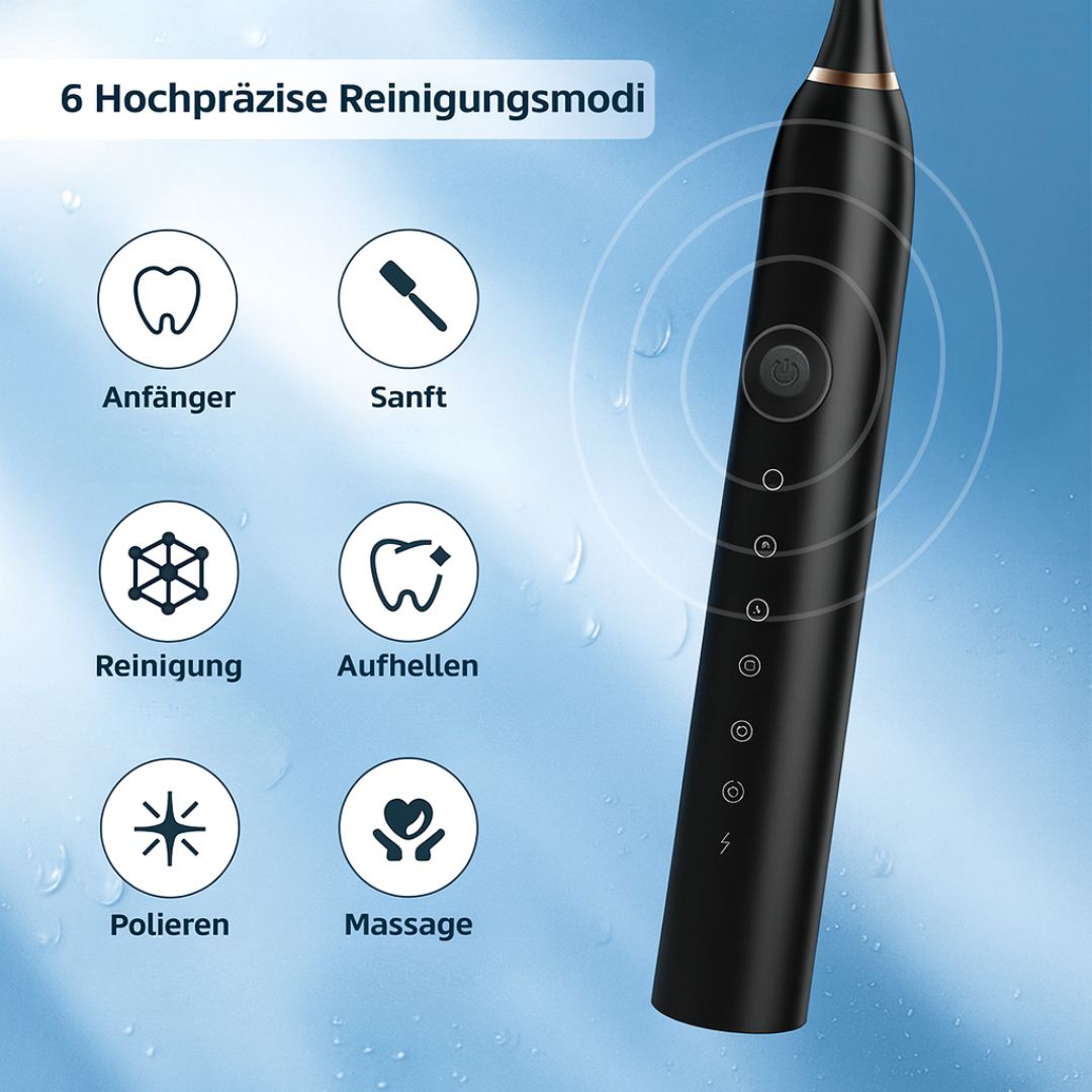Elektrische Zahnbürste mit 6 Reinigungsmodi | Ultraschallzahnbürste für Erwachsene & Kinder | ZahnKlar