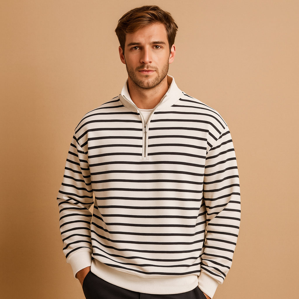 Herren gestreifter Halbzip-Pullover – Lässiger und moderner Stil