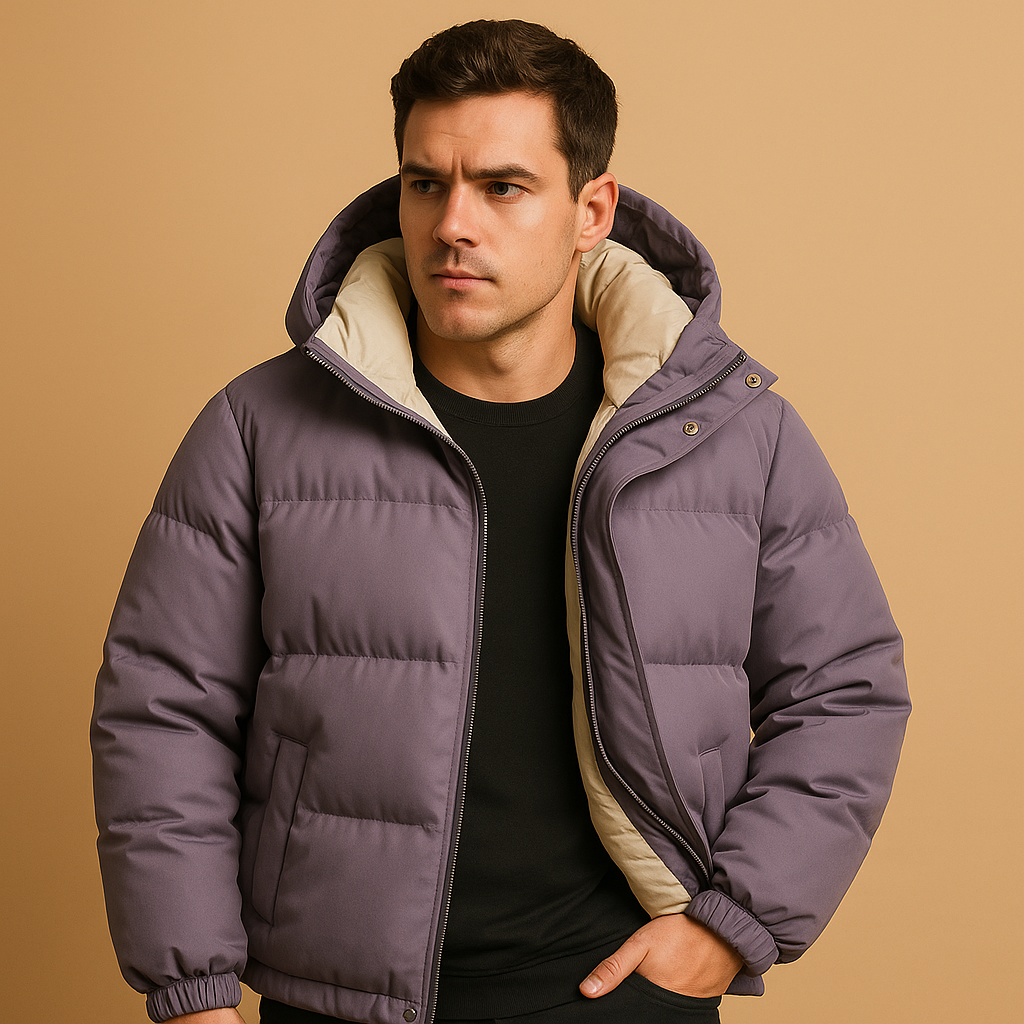 Herren Pufferjacke mit Kapuze – Gequilteter Wintermantel
