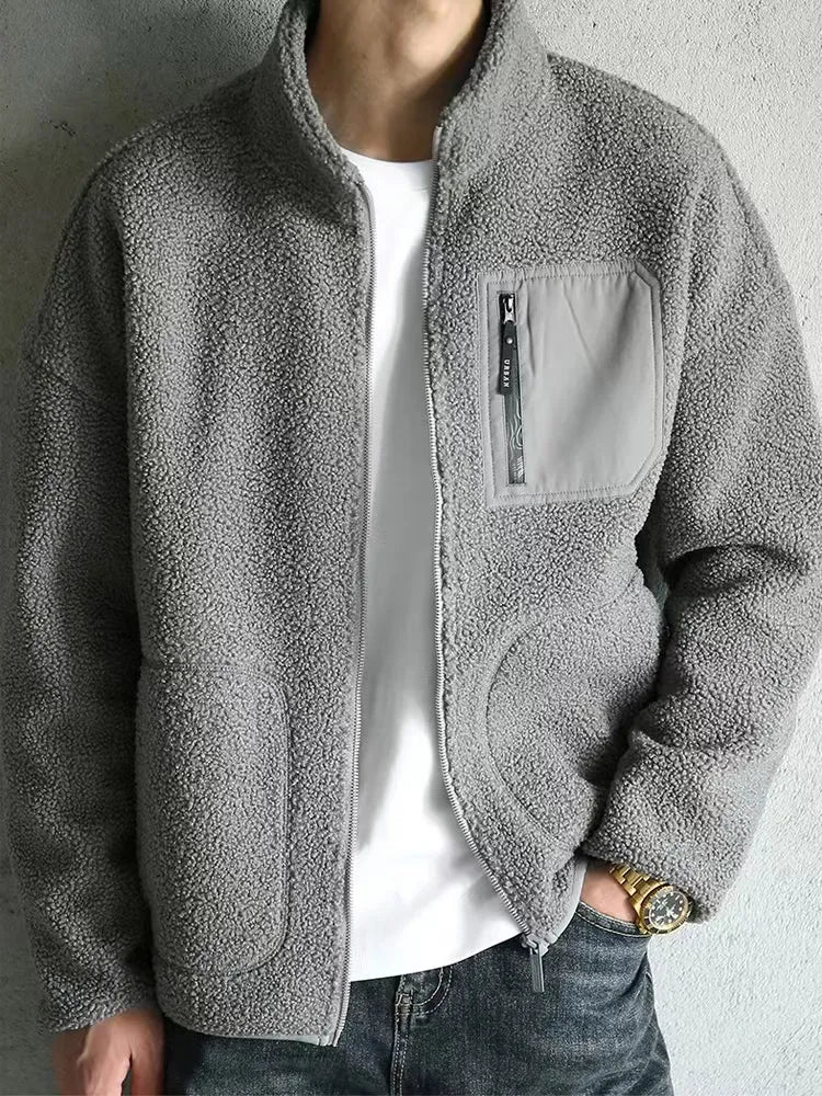 Herren Zip-Jacke mit hohem Kragen und mehreren Taschen