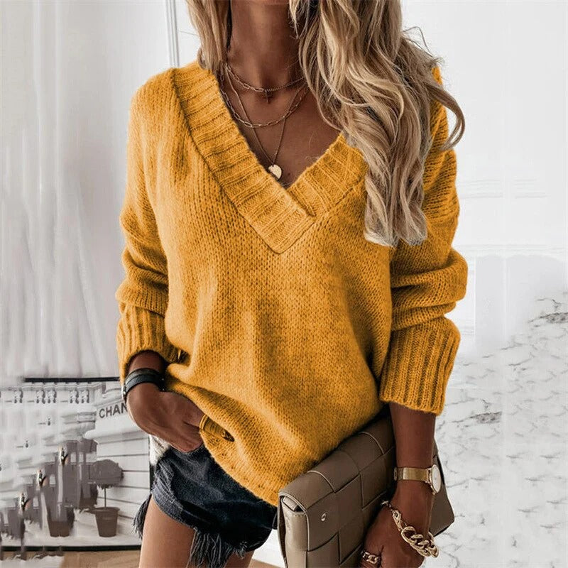 Damen V-Ausschnitt Strickpullover | Weiche Textur und entspannter Alltagsfit