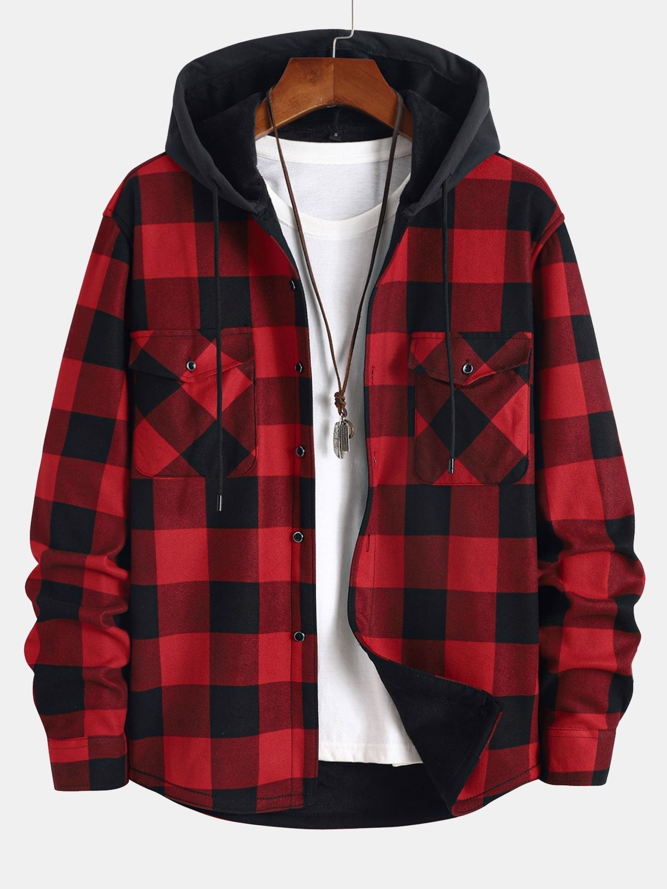 Herren Flanellhemd mit Kapuze – Fleece-Futter Karoshemd