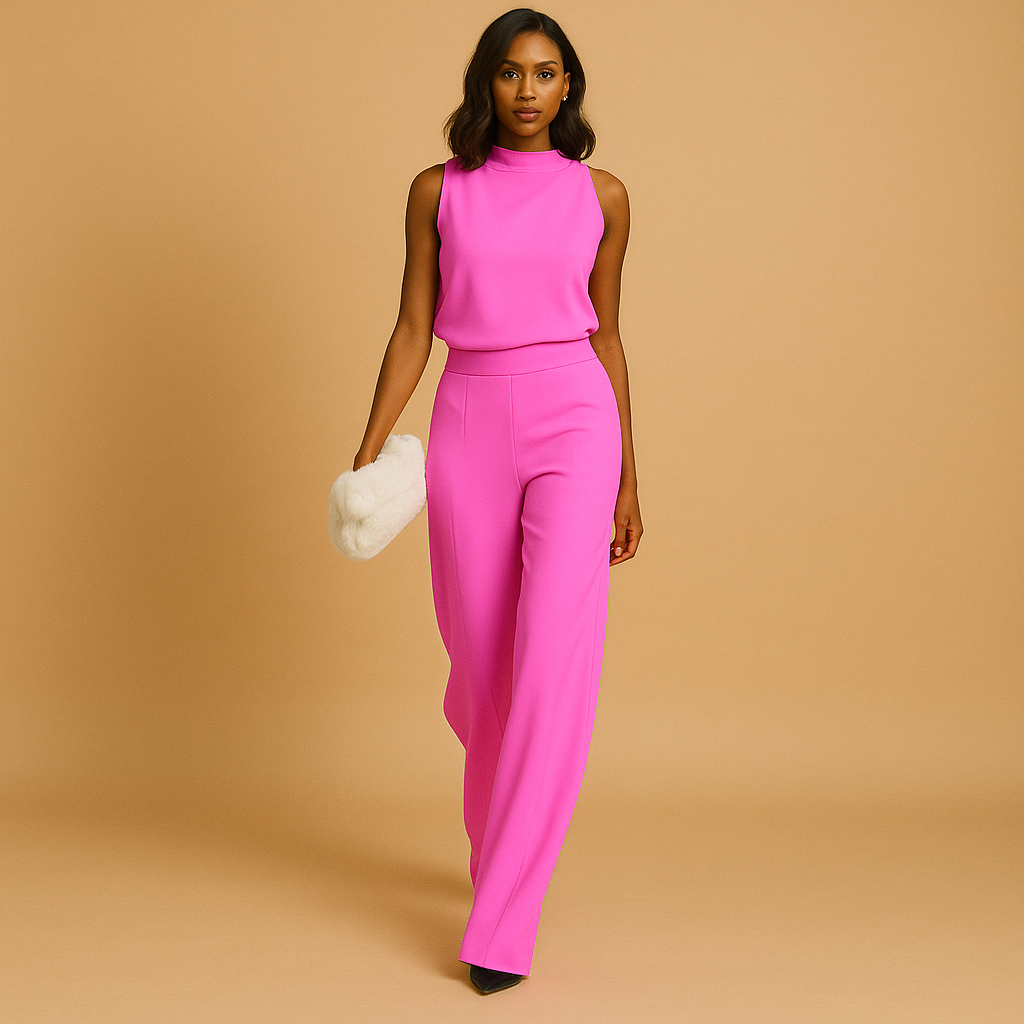 Damen Jumpsuit mit weitem Bein, Halterneck und hoher Taille