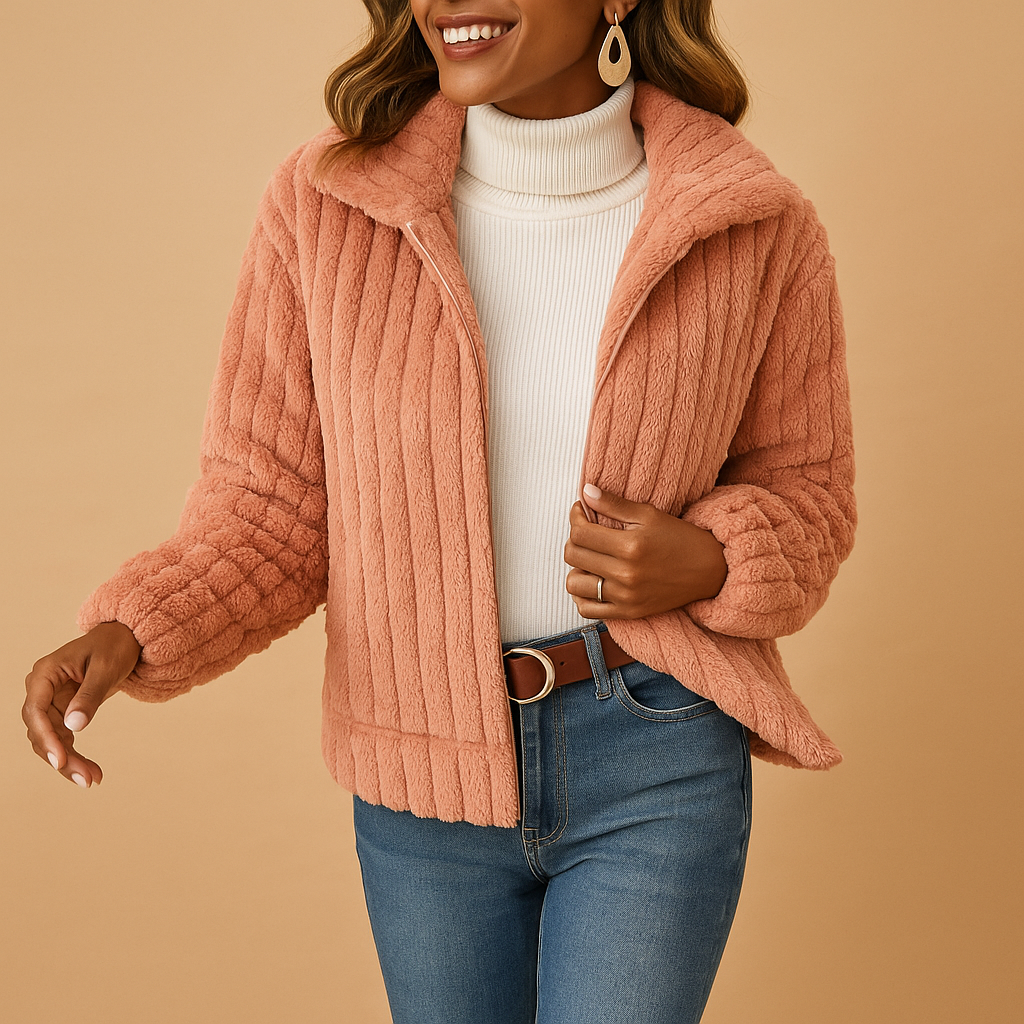 Damen Lange Fleecejacke mit Stehkragen – Wärme trifft auf alltägliche Eleganz