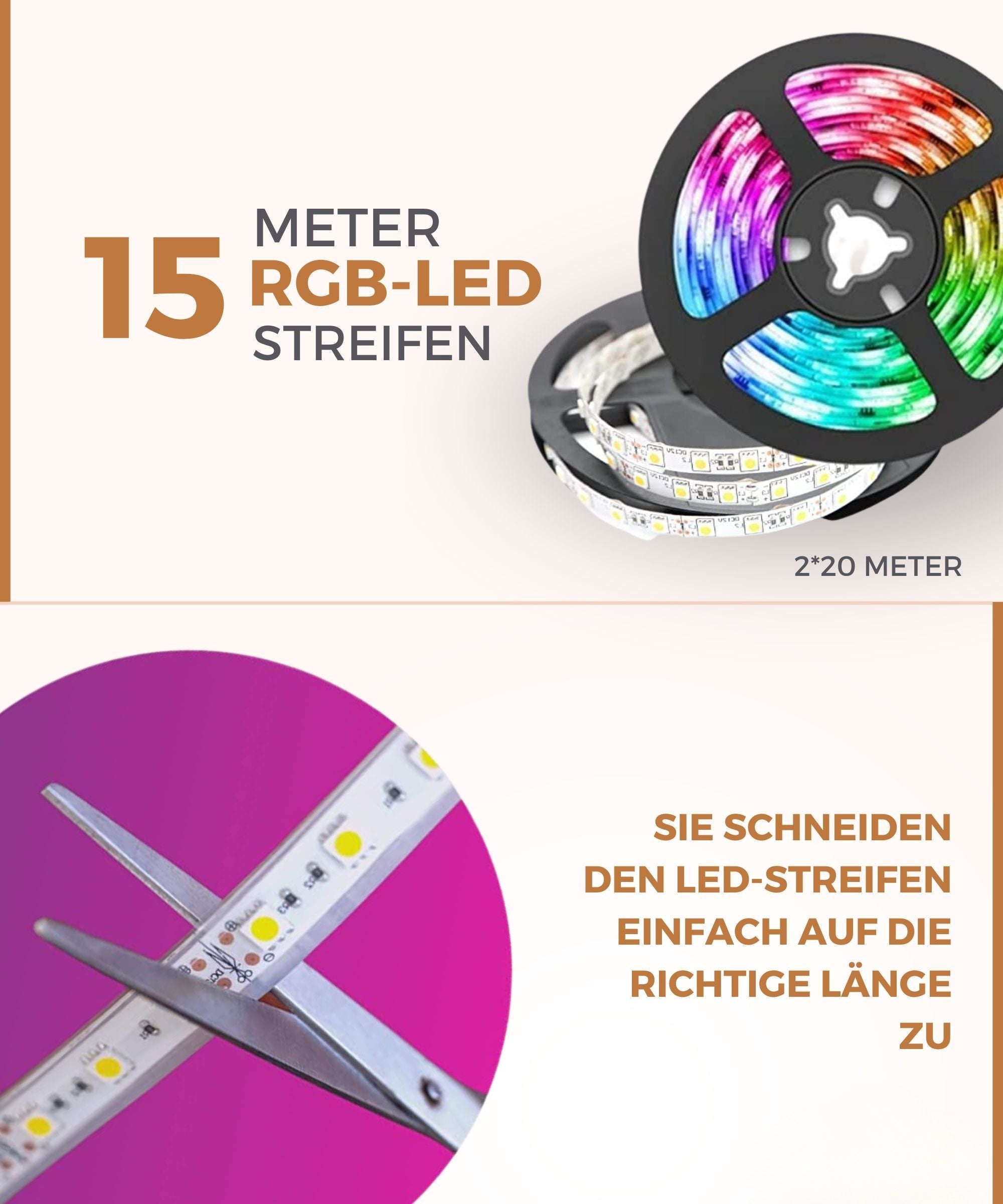 LED-Streifen 15 Meter | LED-Streifen mit App & Fernbedienung | LED-Beleuchtung | StreifLux