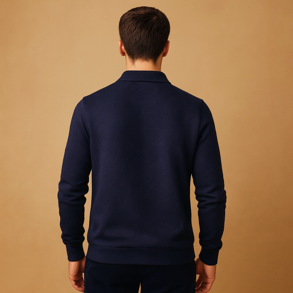 Herren Polo Pullover mit Viertelreißverschluss und geometrischem Muster