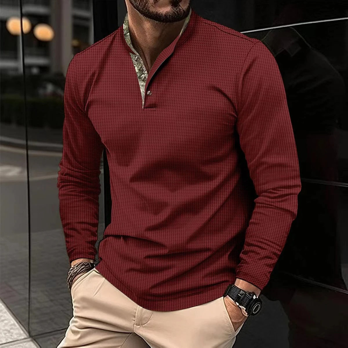 Herren Langarm-Polohemd | Modernes Polo mit Kontrastkragen
