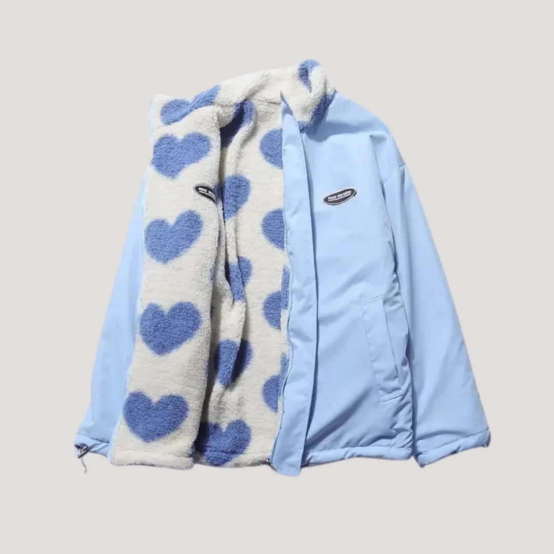 Damen Wendefleecejacke | Herzmuster Design und gemütlicher Komfort