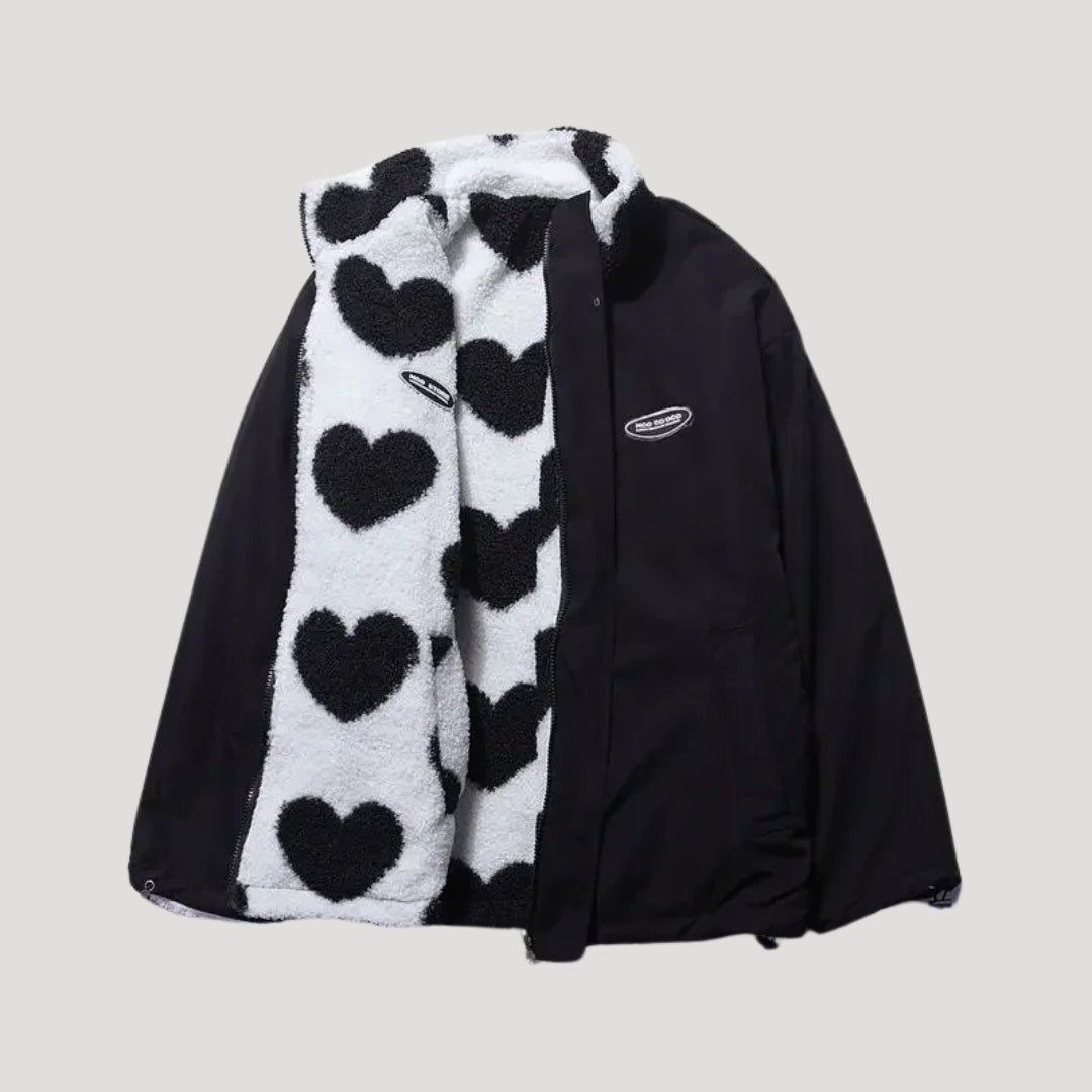 Damen Wendefleecejacke | Herzmuster Design und gemütlicher Komfort