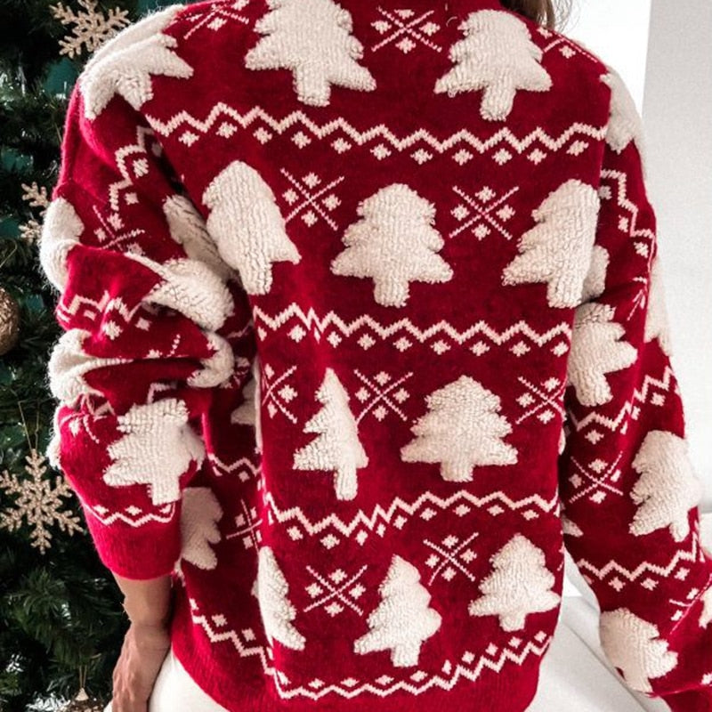 Damen Weihnachtsbaum Strickpullover | Weiche Textur und festliches Wintermuster