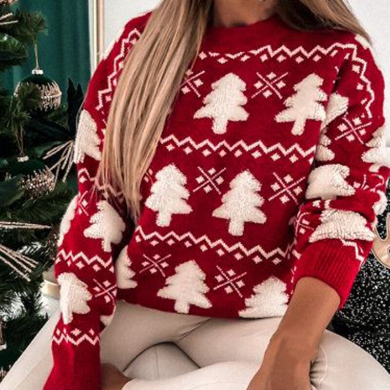 Damen Weihnachtsbaum Strickpullover | Weiche Textur und festliches Wintermuster
