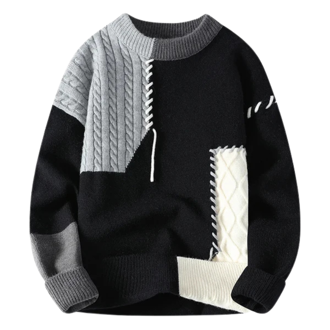 Herren Kabelstrick-Patchwork-Pullover | Texturiertes Design und entspannter Schnitt