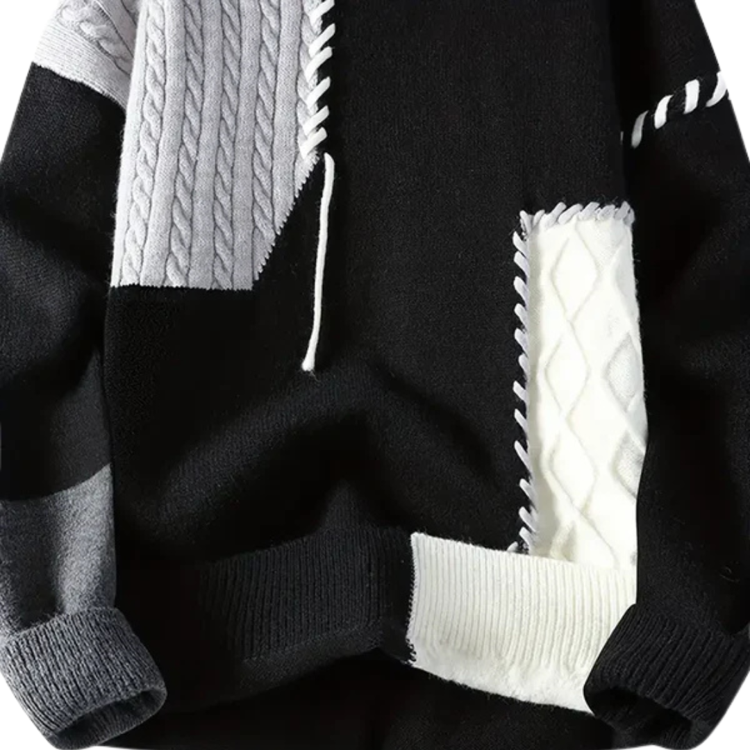 Herren Kabelstrick-Patchwork-Pullover | Texturiertes Design und entspannter Schnitt