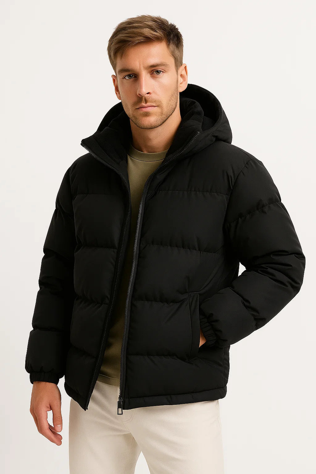 Herren Pufferjacke – Leichte Kapuzen-Winterjacke mit Isolierung