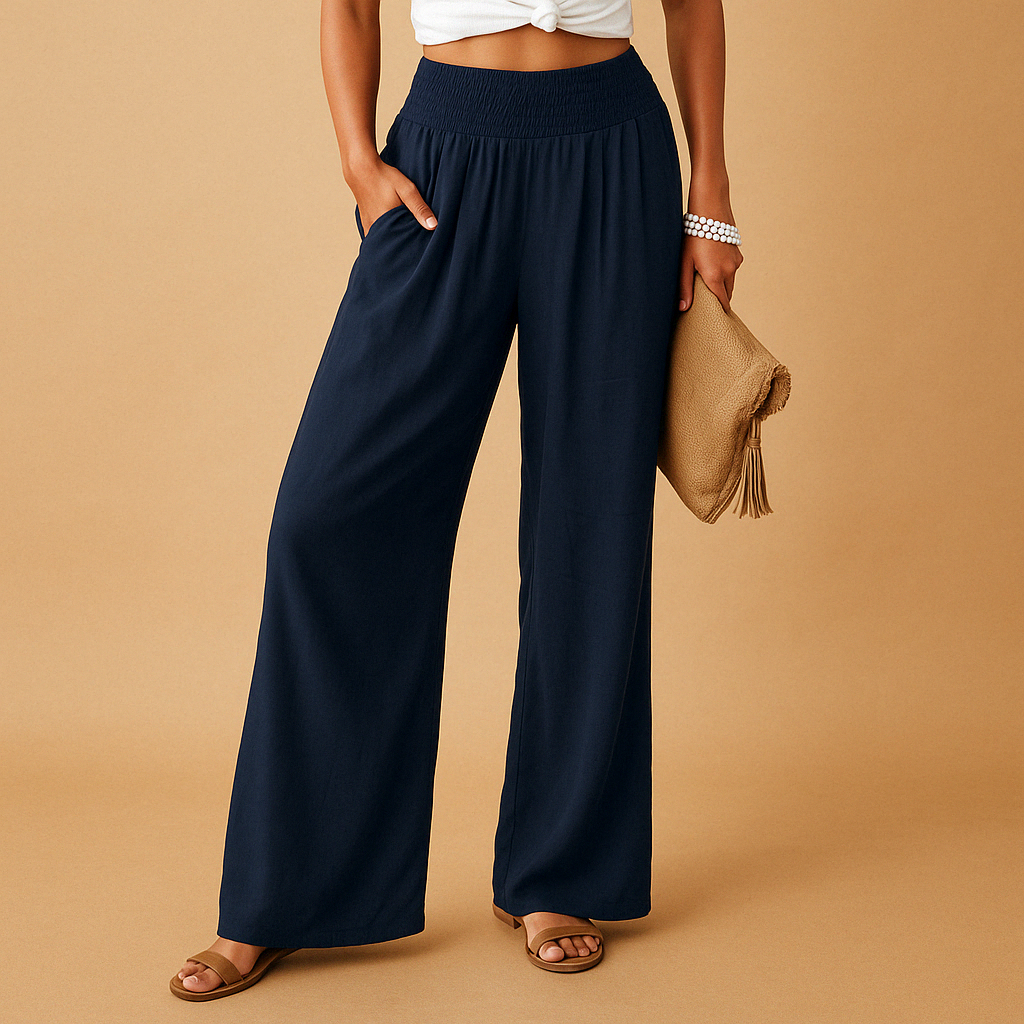Damen Leinenhose mit elastischem Bund und geradem Bein