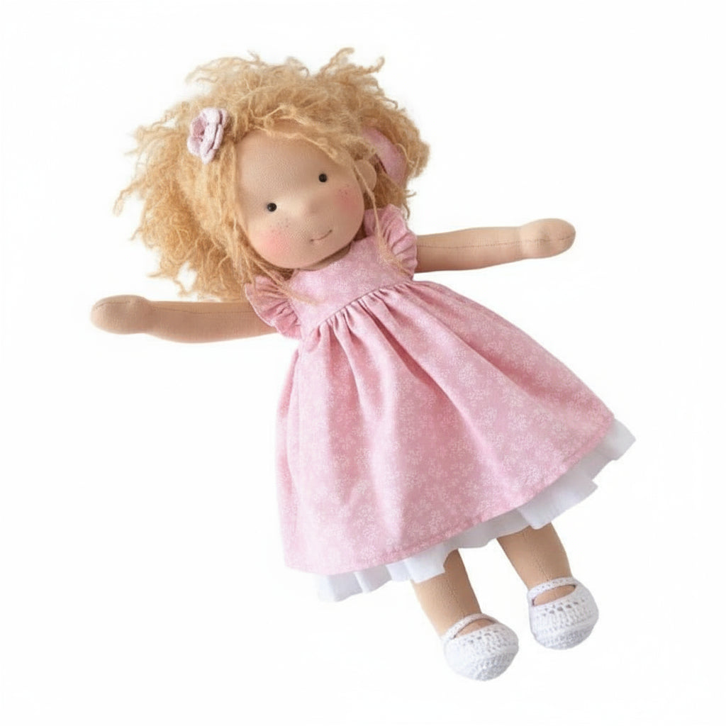 Elora Handgemachte Waldorfpuppe – Natur Baumwoll Kuschelpuppe für kreatives Spiel