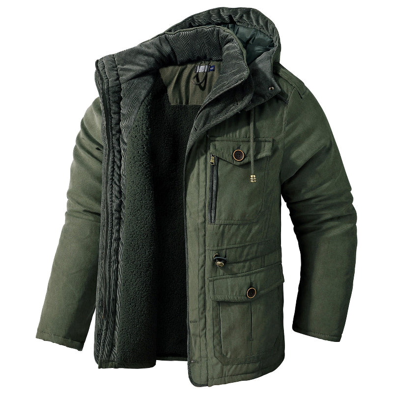 Herren Wasserabweisende Jacke | Kapuzen-Wintermantel mit Warmfutter