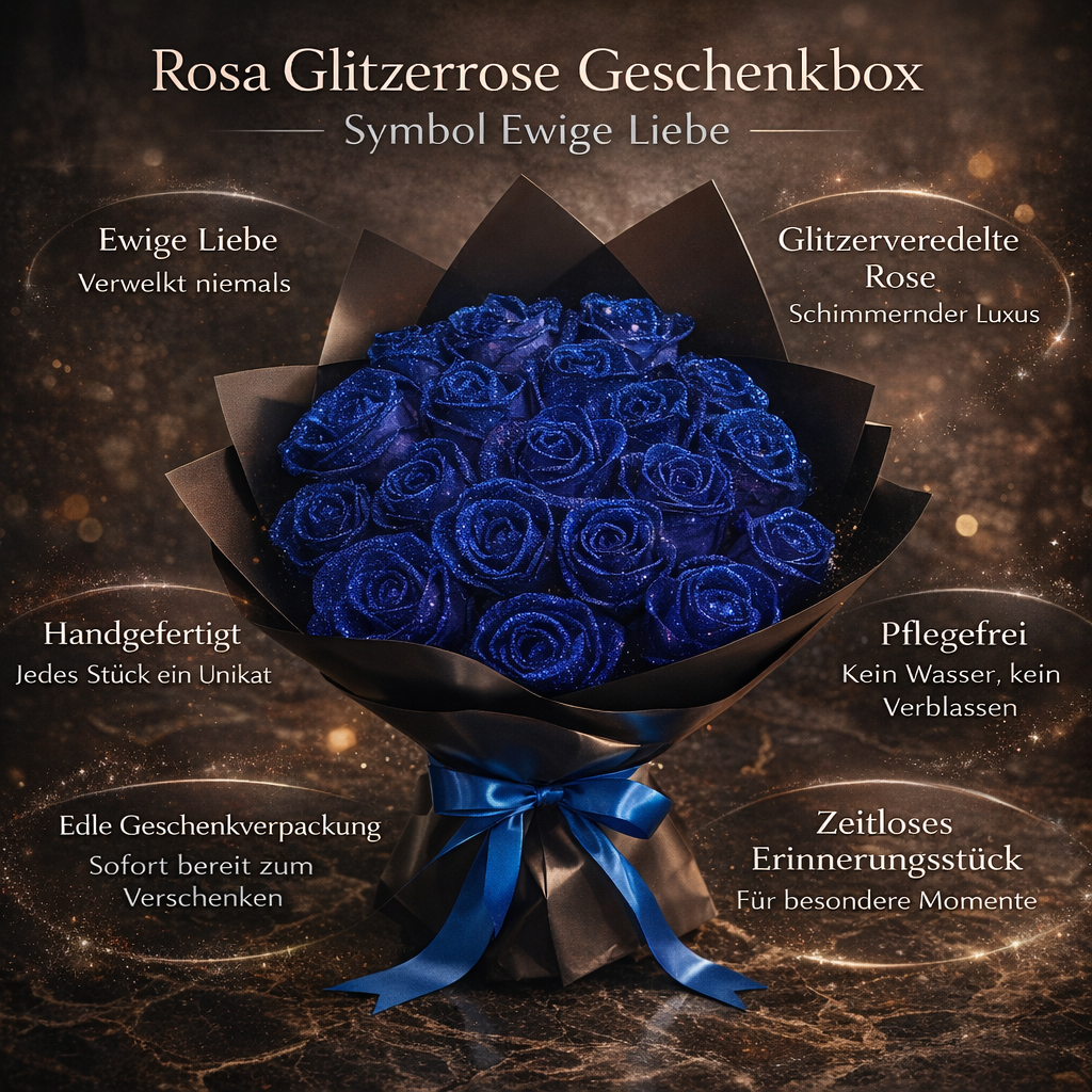 Rosa Glitzerrose Geschenkbox – Symbol ewiger Liebe