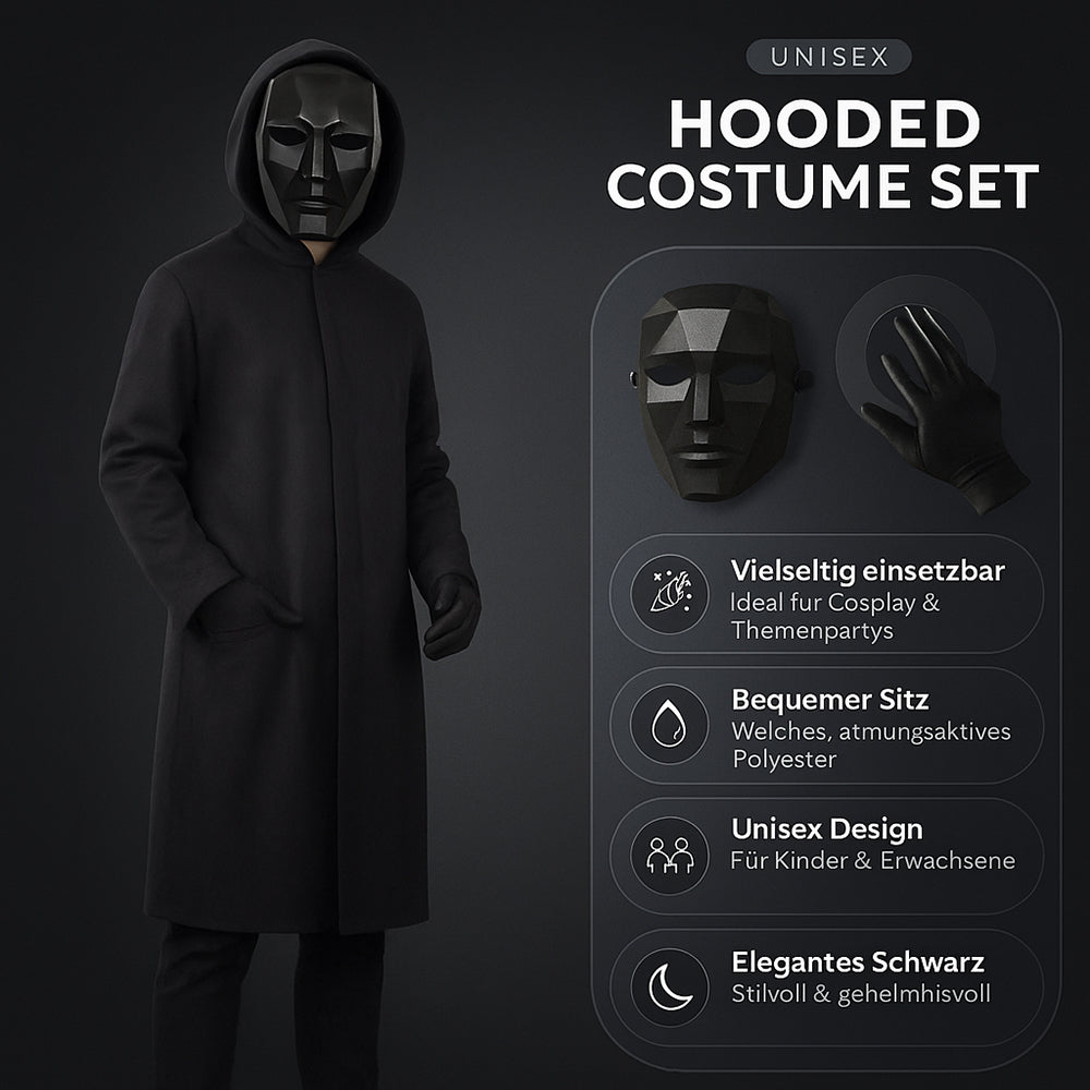 Schwarzes Kapuzenkostüm Unisex Outfit