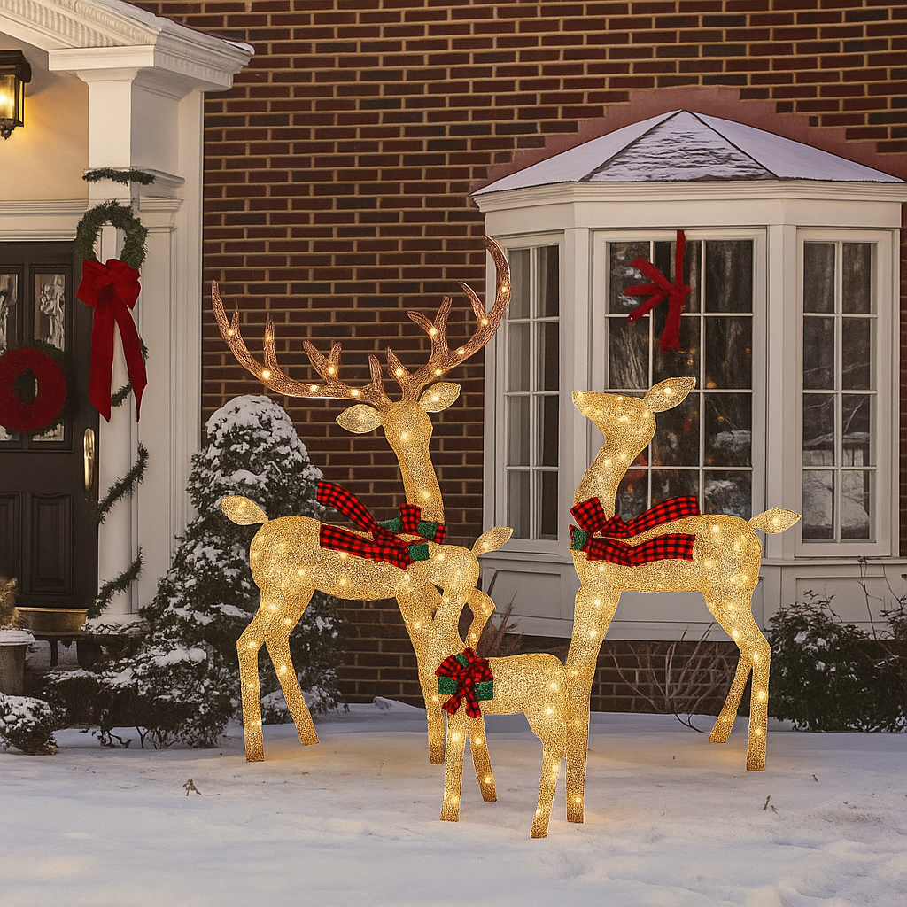 Weihnachtsrentier Familien Dekoration Beleuchtet Außen Rattan Design
