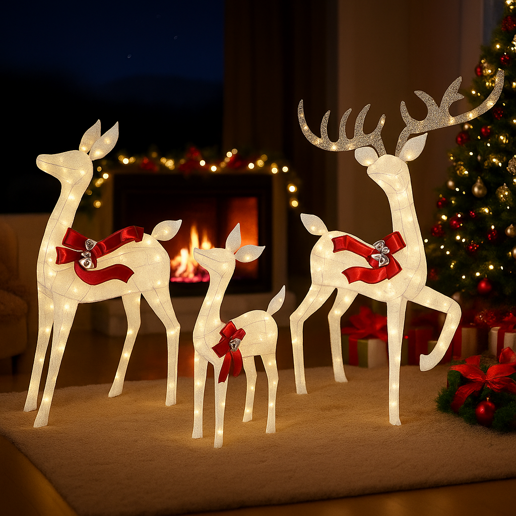 Weihnachtsrentier Familien Dekoration Beleuchtet Außen Rattan Design