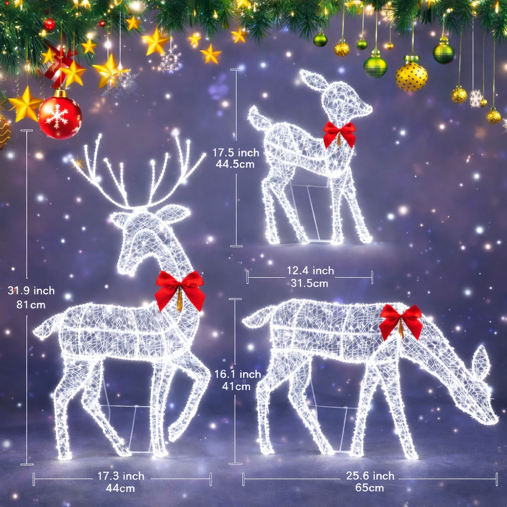 Weihnachtsrentier Familien Dekoration Beleuchtet Außen Rattan Design