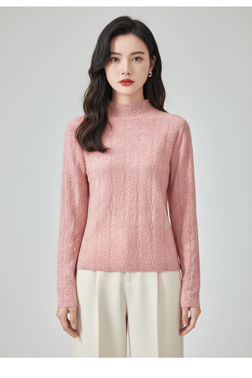 Damen Strukturstrickpullover mit Stehkragen und Slim Fit