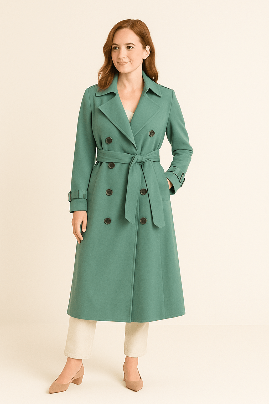 Damen Doppelreiher-Trenchcoat mit Taillengürtel