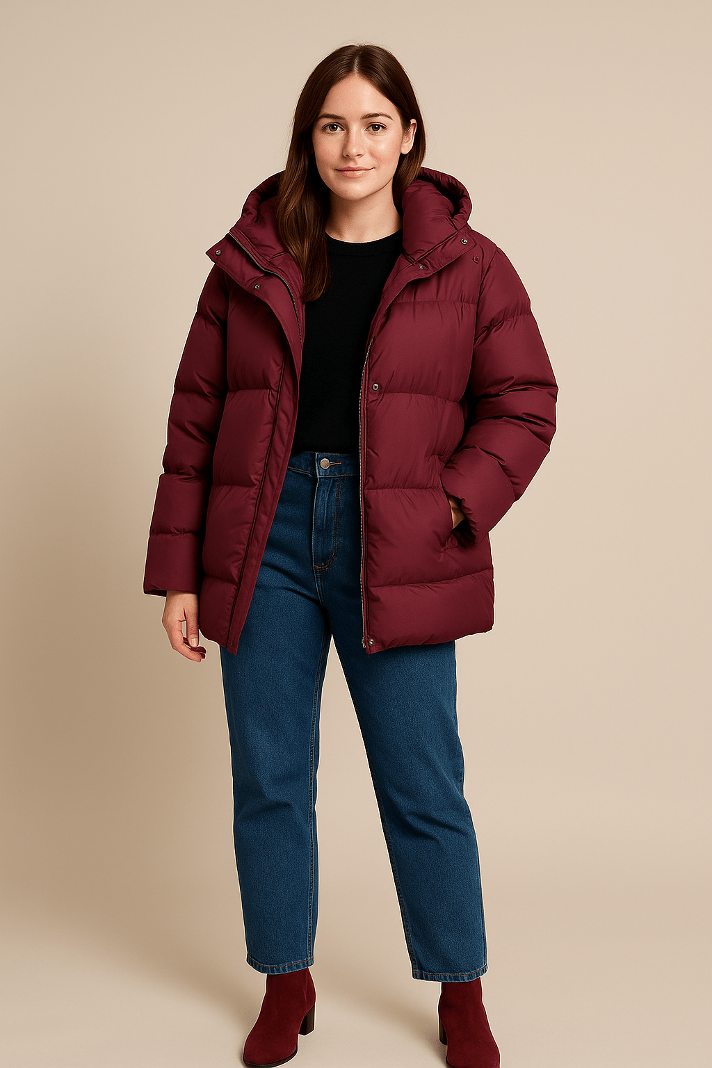 Damen Übergroße Stepp-Pufferjacke mit Wasserabweisender Kapuze