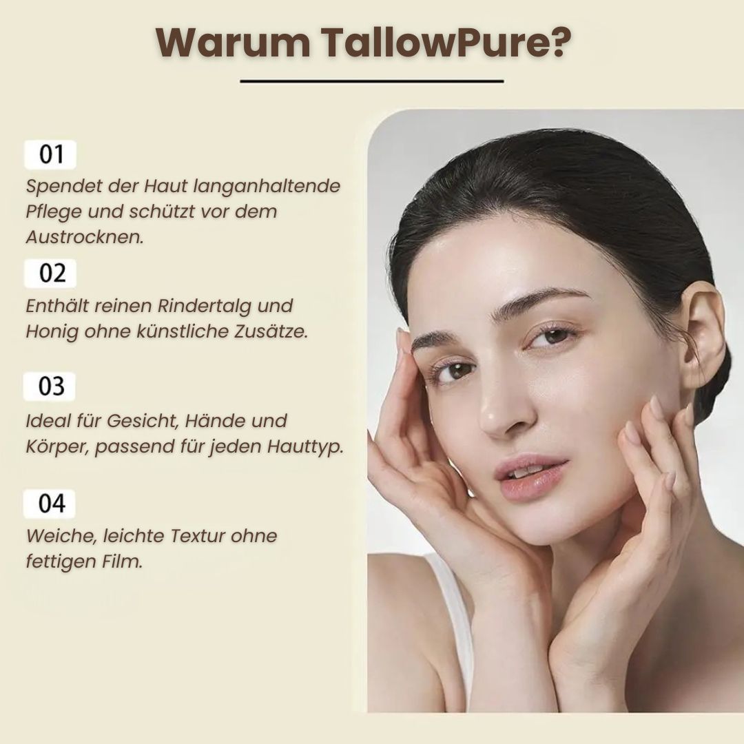 Rindertalg-Creme | Creme für natürliche Hautpflege | Feuchtigkeitscreme für Gesicht und Körper | TallowPure