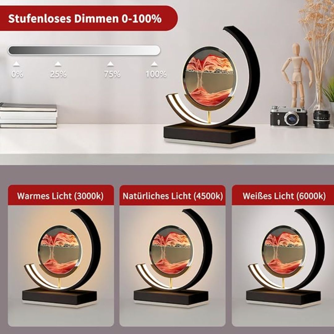 Dekorative LED Tischlampe | Moderne Designerlampe | Rotierendes Sandbild | SandScape