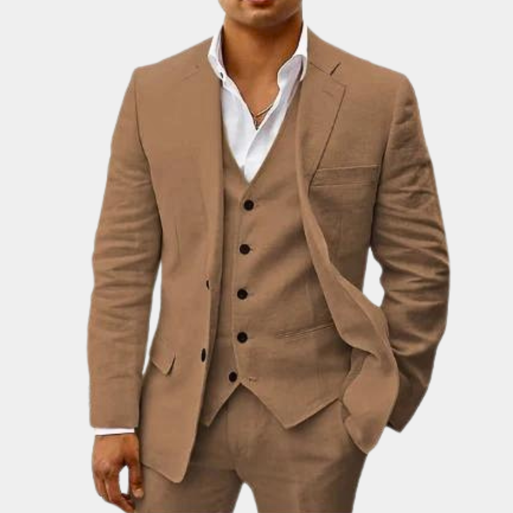Herren Leinenanzug SummerEase – 3-teiliges atmungsaktives Sommeroutfit mit Weste