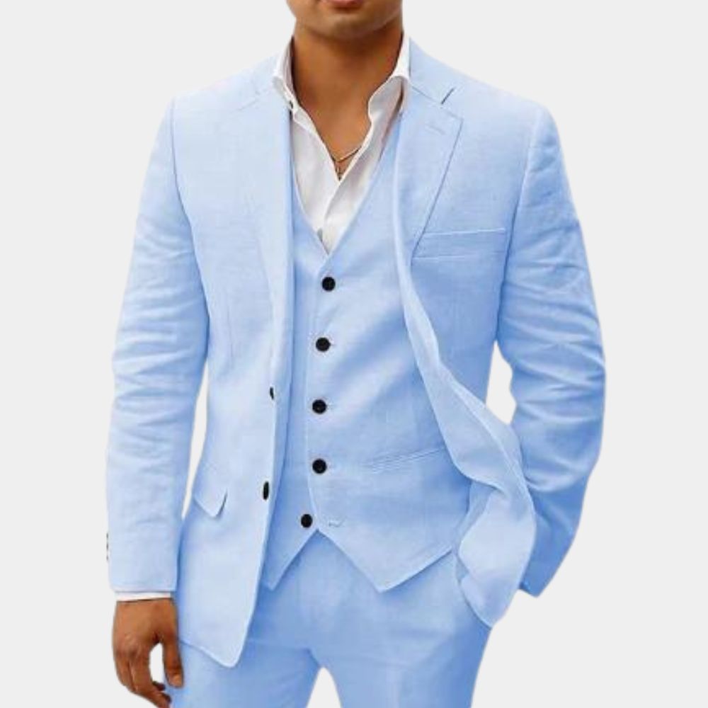 Herren Leinenanzug SummerEase – 3-teiliges atmungsaktives Sommeroutfit mit Weste