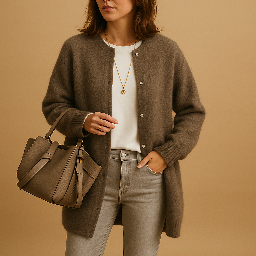 Damen Strickjacke mit Frontknöpfen und langen Ärmeln