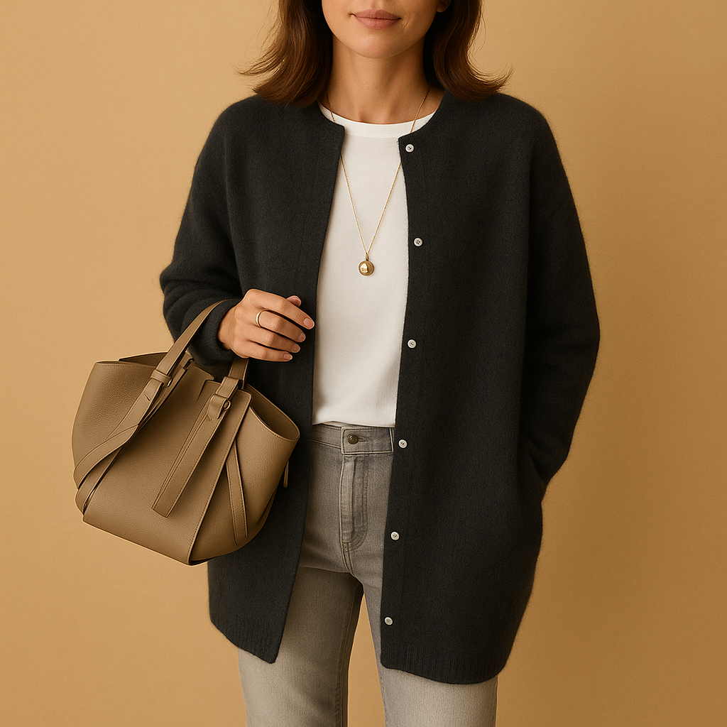 Damen Strickjacke mit Frontknöpfen und langen Ärmeln