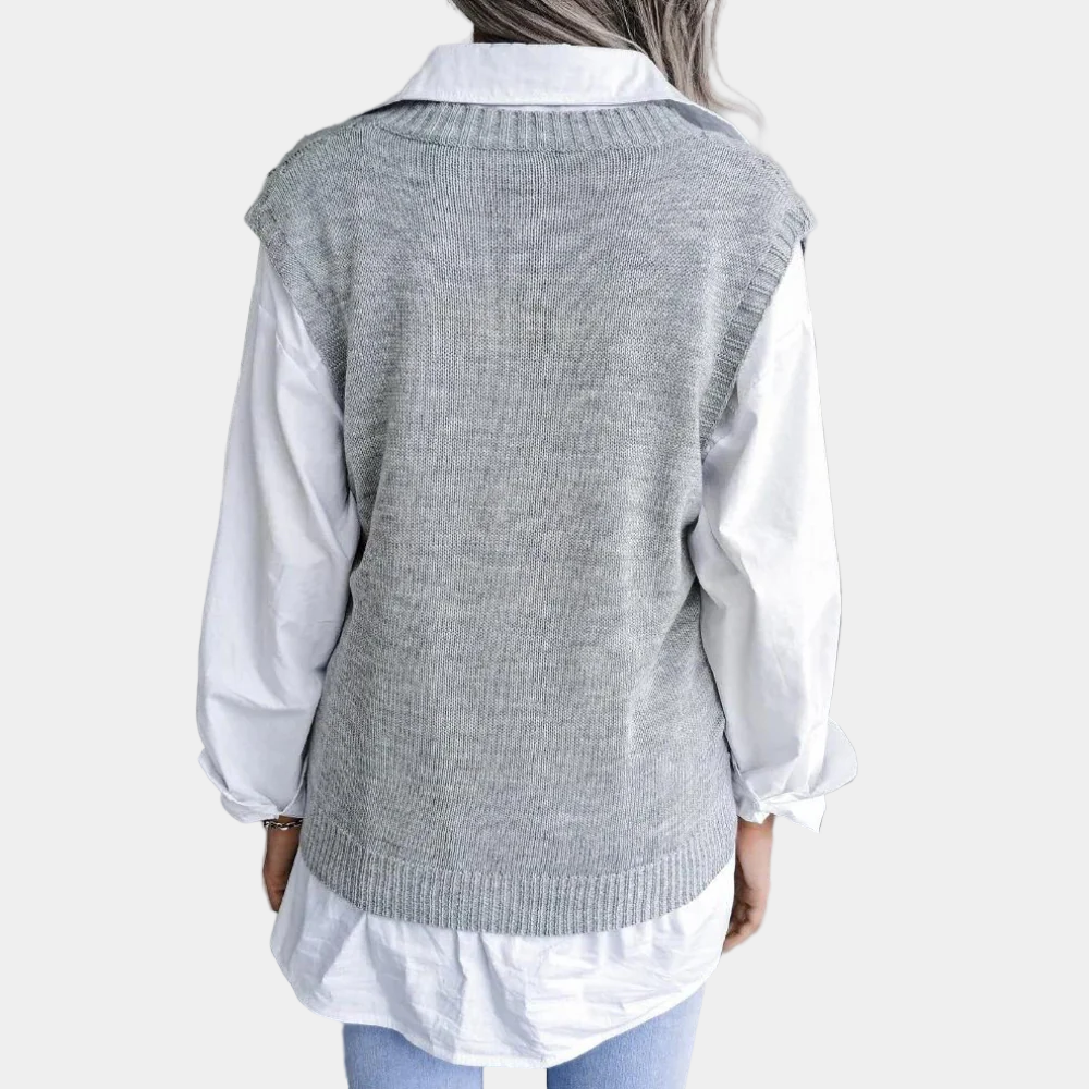 Damen Kabelstrick V-Ausschnitt Weste | Einfache Schichtung und zeitloser Stil