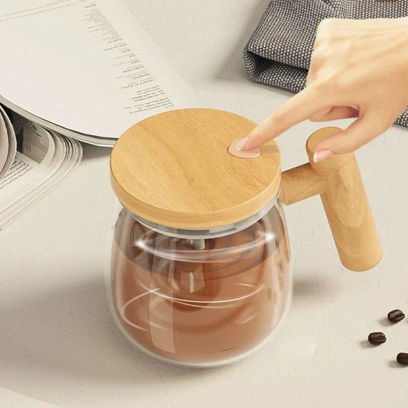 Automatische Kaffeetasse | Selbstumrührende Teetasse mit Holzgriff | RuhrTasse