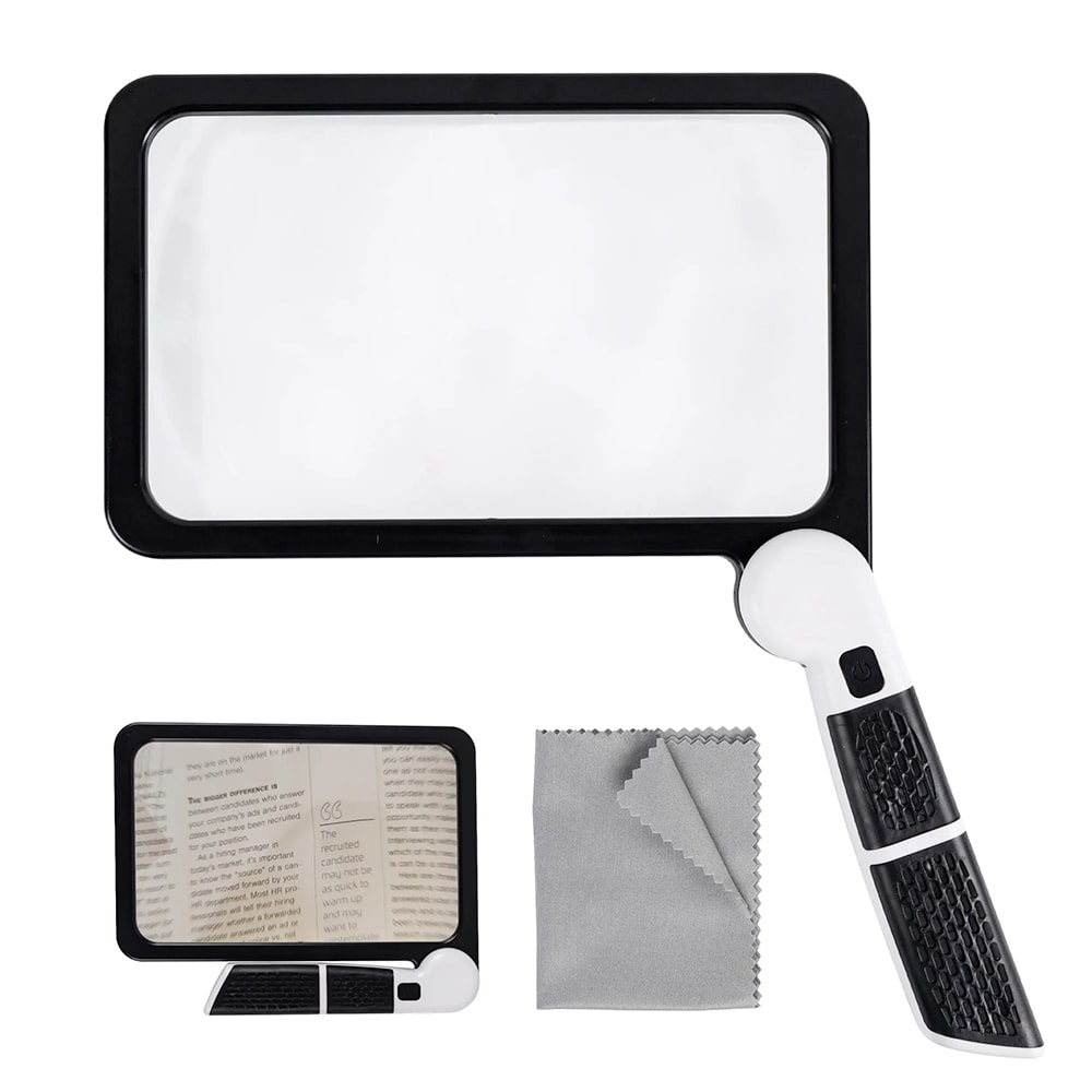 Ripob | Handheld-Vergrößerungsglas im Vollbildformat – 5-fache Vergrößerung, LED-beleuchtetes Vergrößerungsglas mit 3 Modi, ideal zum Lesen von Büchern und für Senioren